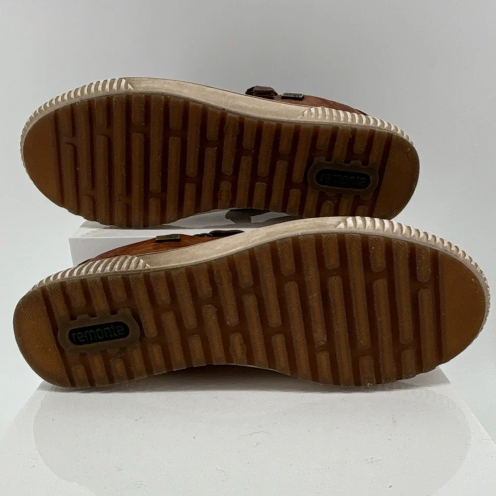 Remonte Brown Leather Lace-Up Sneakers Zipper Logo Women‎ US 9.5 EU 41 Comfort